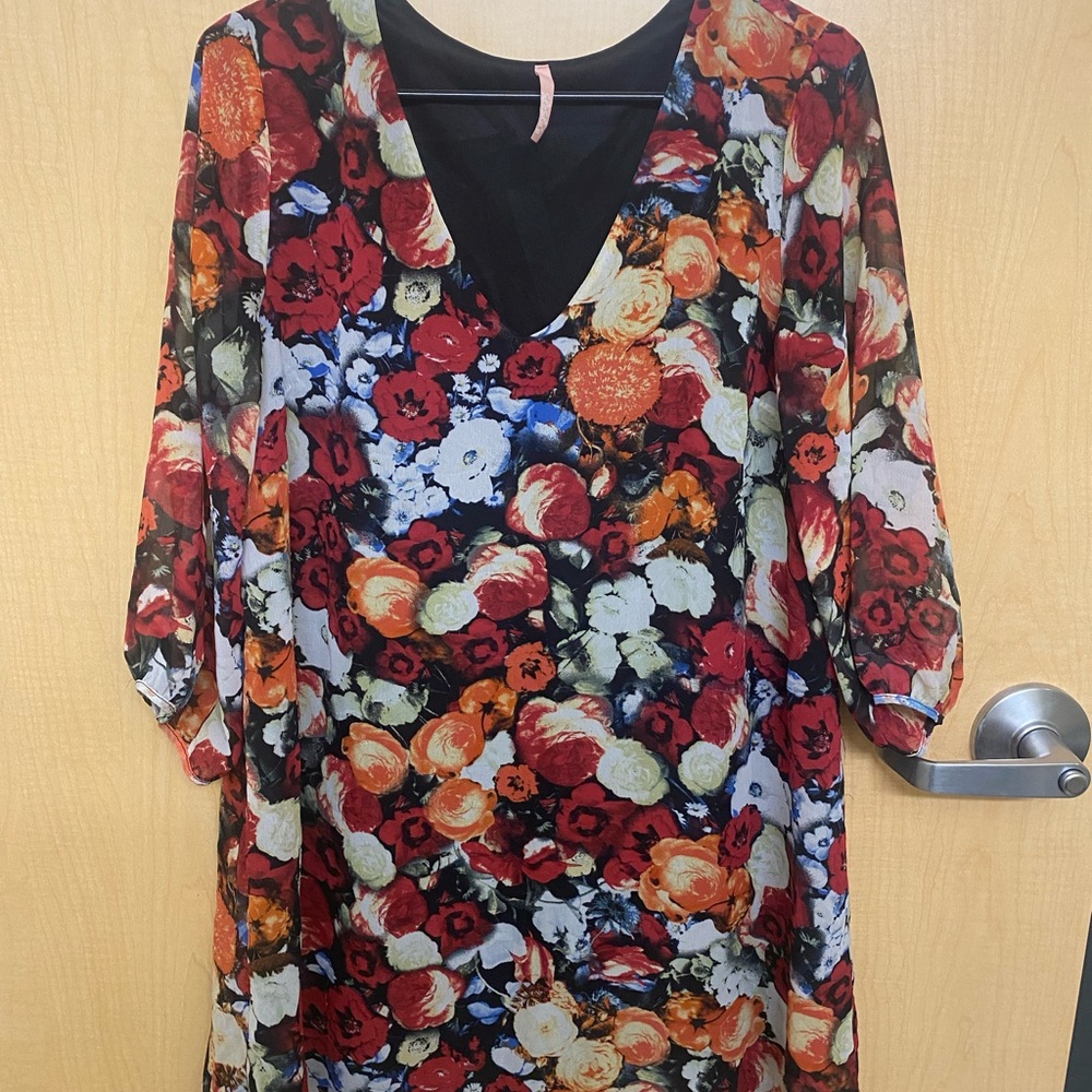 Floral Mini Dress - Red and Black